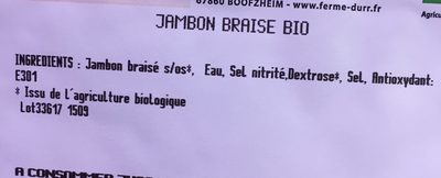 Jambon braisé bio - Ingrédients