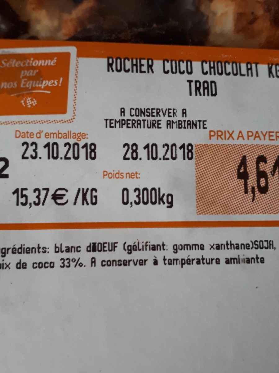 Rocher coco chocolat - Ingredients - fr