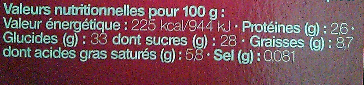 Craquant Décongelé Fruits Rouge *2 - Tableau nutritionnel