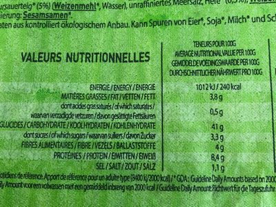 Pavé aux graines Bio - Nutrition facts - fr