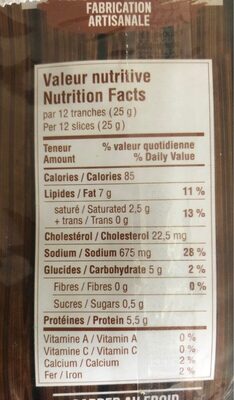 Saucisson sec de porc champignons sauvages - Nutrition facts - fr