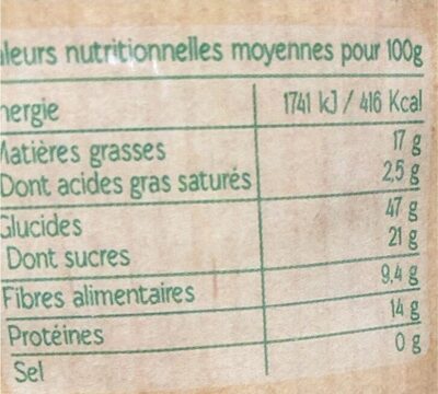 Bio avoine gourmand - Tableau nutritionnel