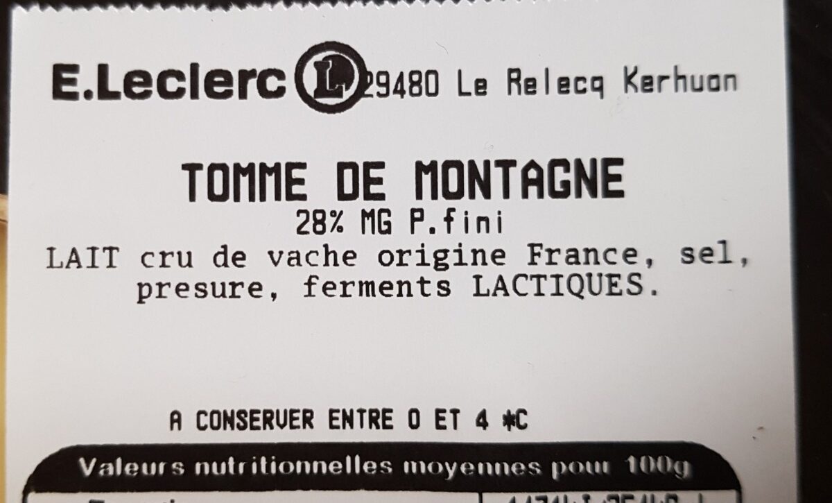 Tomme de montagne - Ingredients - fr