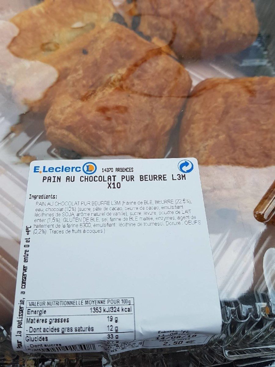 Pain chocolat pur beurre L3M ×10 - Product - fr