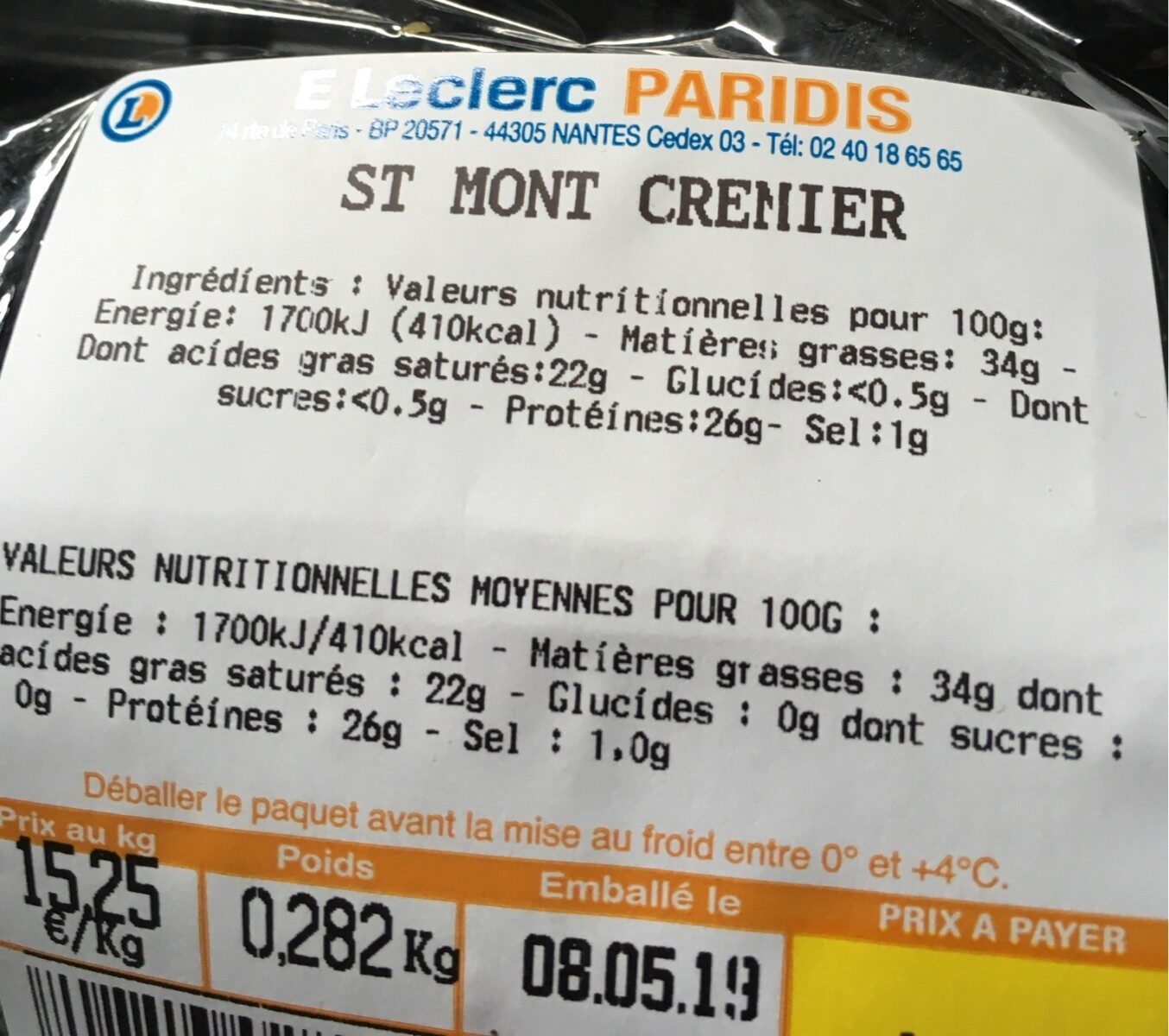 St mont cremier - Ingredients - fr