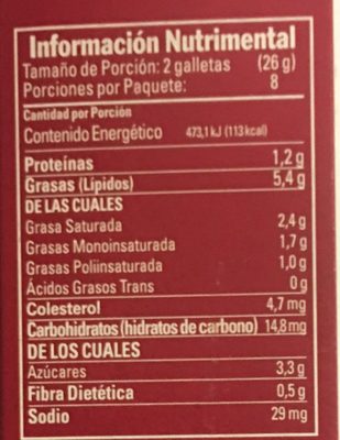 Galletas Tartaletas Fresa - Información nutricional