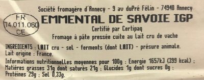 Emmental de Savoie - Nutrition facts - fr