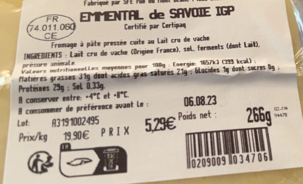 Emmental de Savoie IGP - Nutrition facts - fr