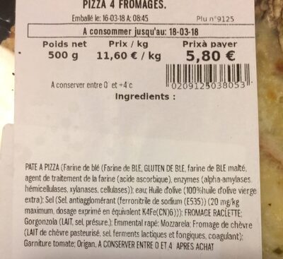 Pizza 4 fromages - Ingredients - fr