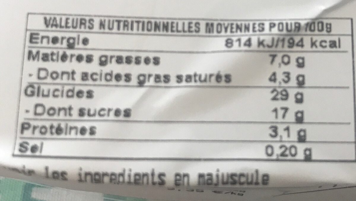 Tarte aux fraises - Nutrition facts - fr
