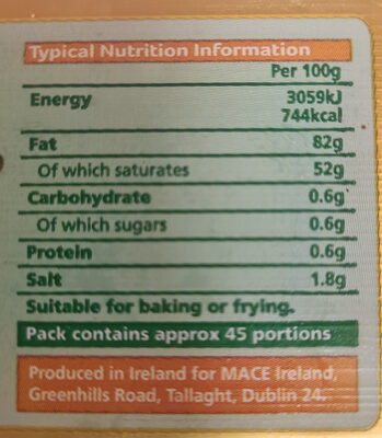 Irish Creamery Butter - Nutrition facts