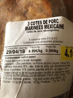 Cotes de porc marinee mexicaine - Ingredienti - fr