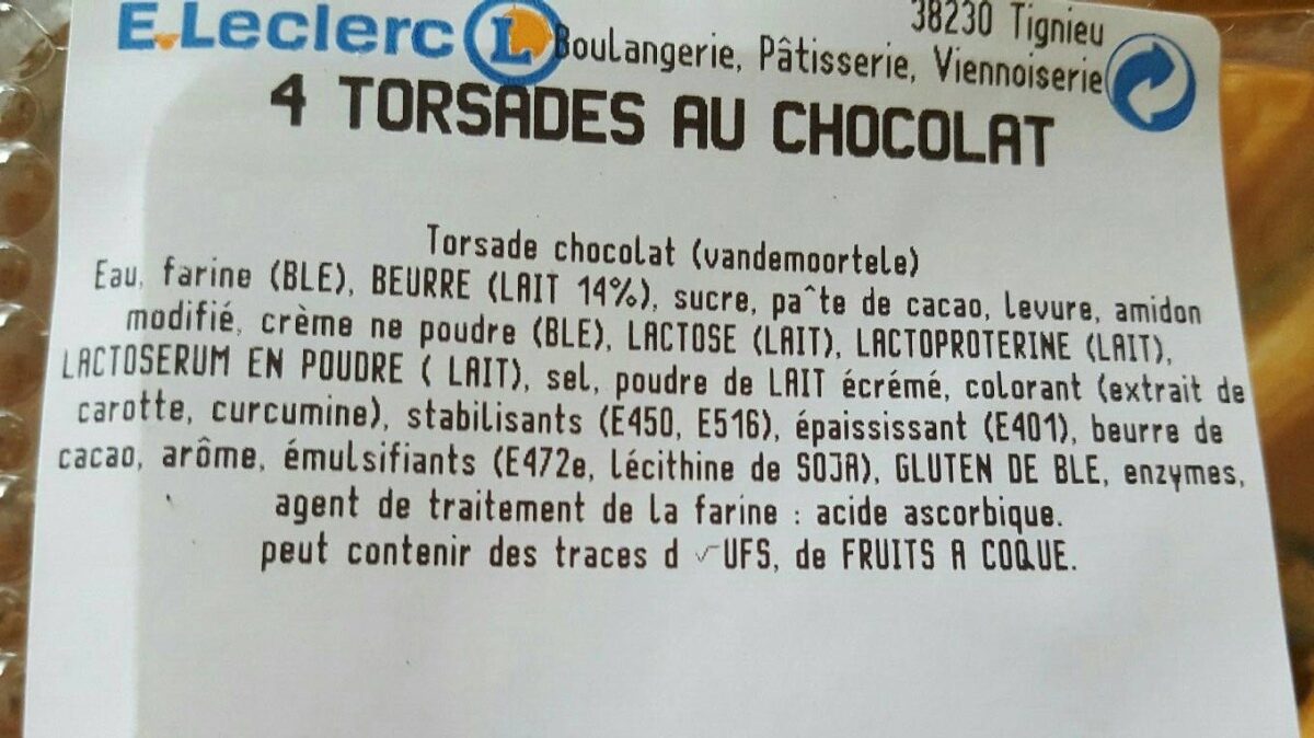 4 torsades au chocolat - Ingredients - fr