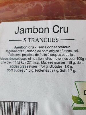 Jambon cru - Ingrédients