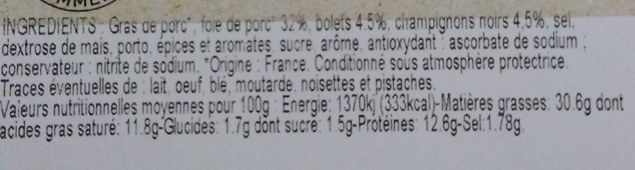 Mousse de foie forestière - Nutrition facts - fr