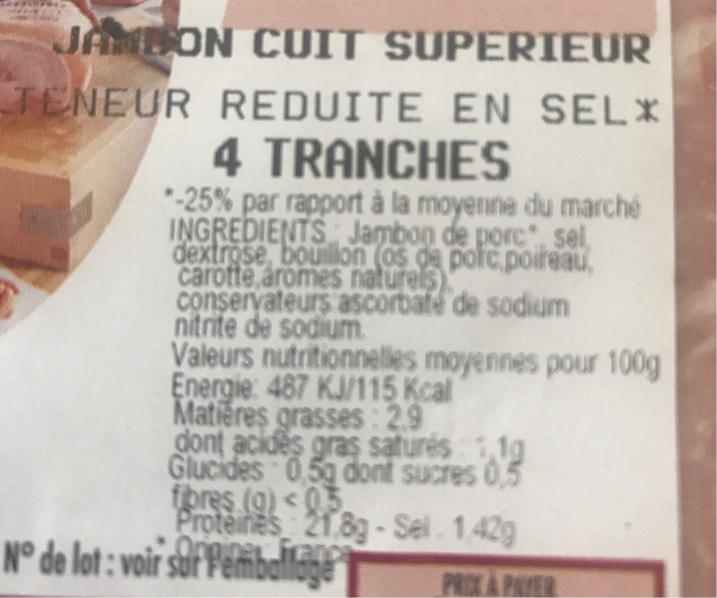 Jambon cuit superieur - Nutrition facts - fr