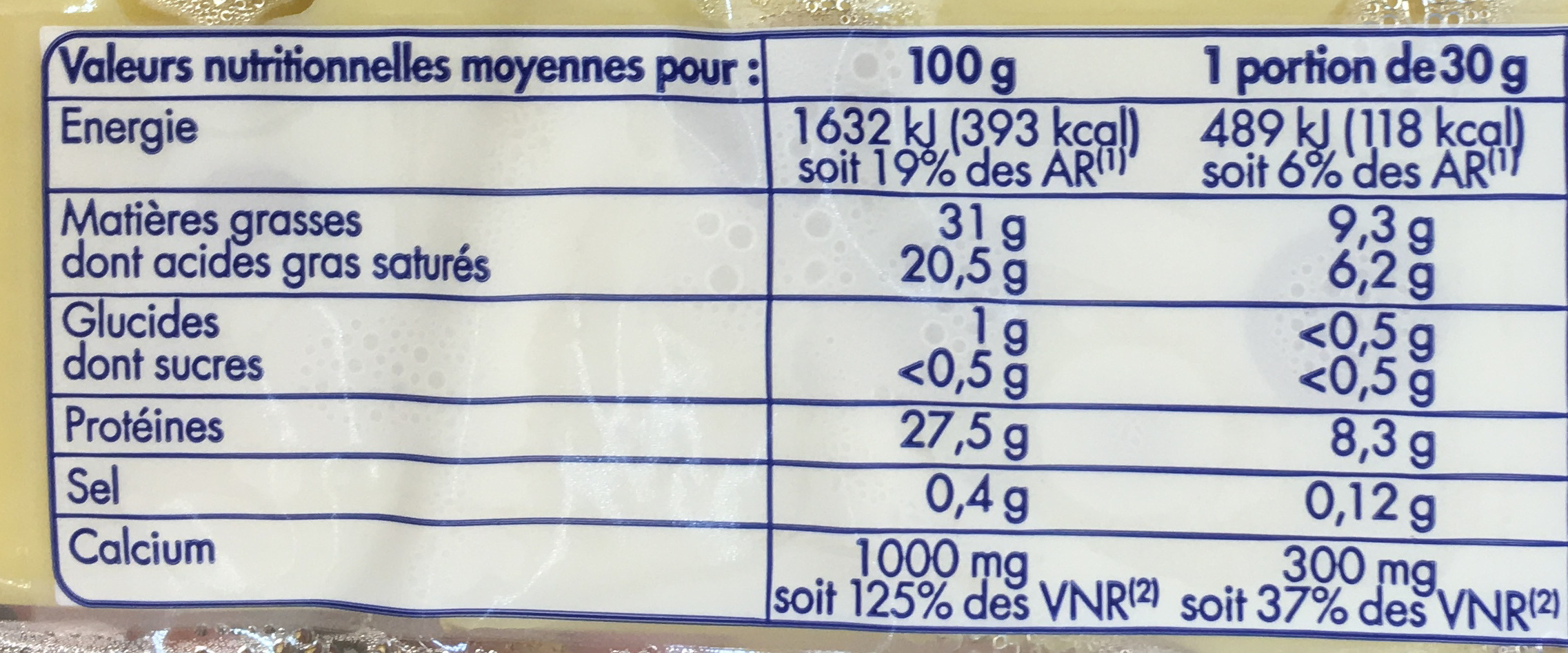Emmental au lait cru - Voedingswaarden - fr