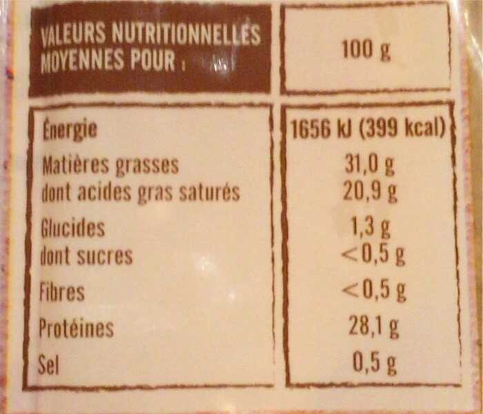 Emmental francais au lait cru - Nutrition facts - fr
