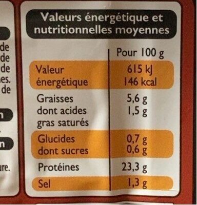 Filet de poulet rotis - Nutrition facts - fr
