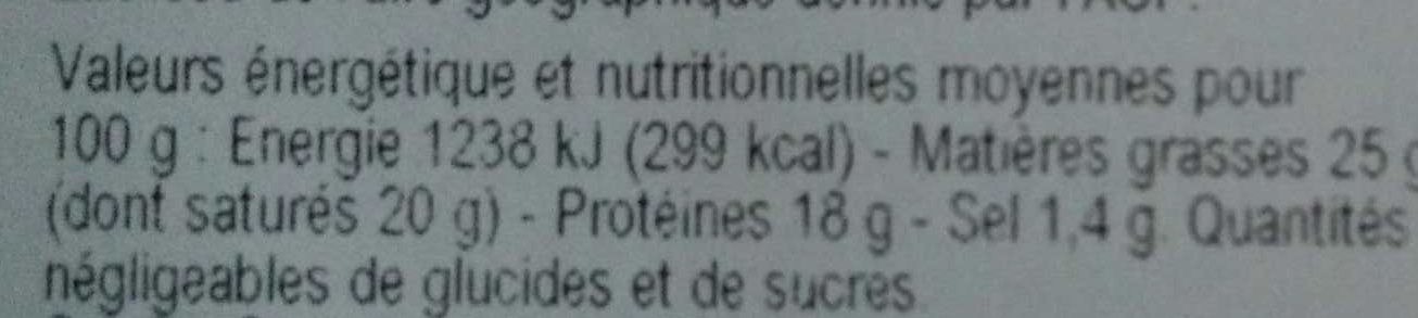 Reblochon de Savoie au lait cru (25% MG) - Nutrition facts - fr