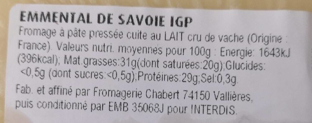 Emmental de Savoie igp - Ingredients - fr