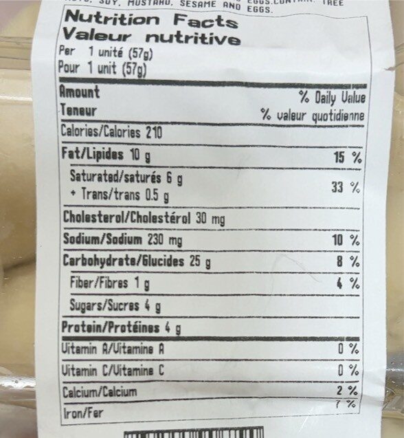 croissant beurre - Nutrition facts - fr