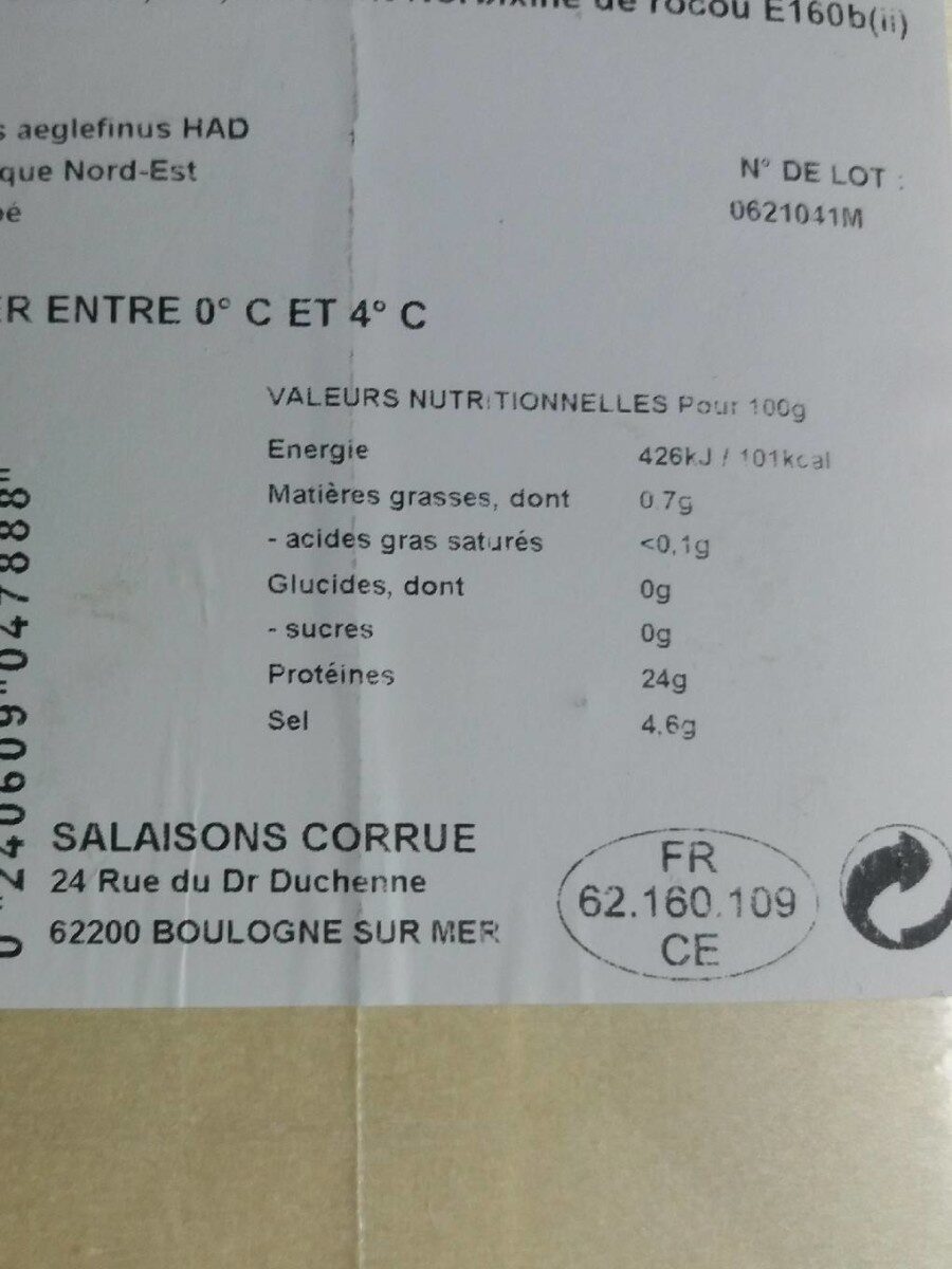 Haddock - Nutrition facts - fr