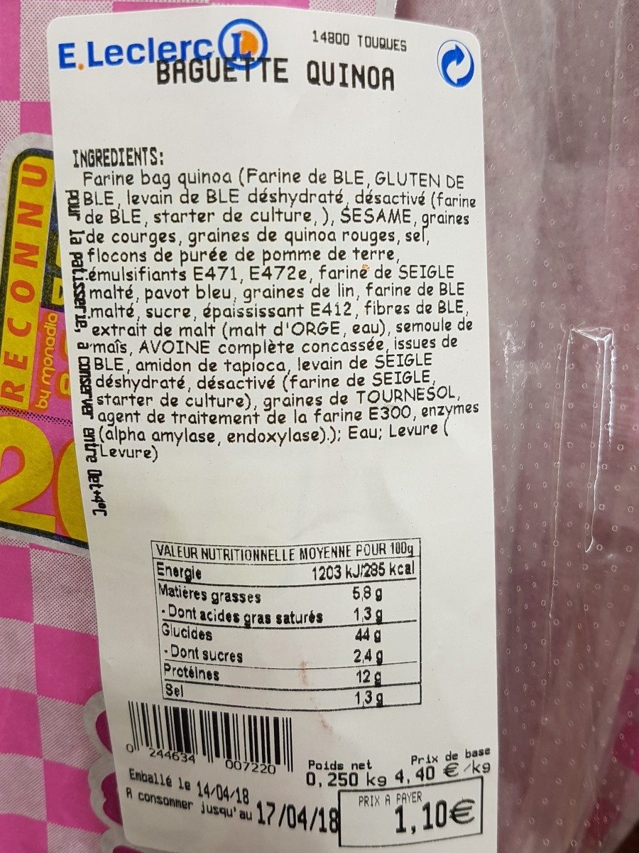 Baguette Quinoa - Ingredients - fr