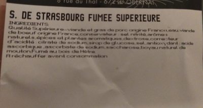 Saucisse de Strasbourg fumée - Ingrédients