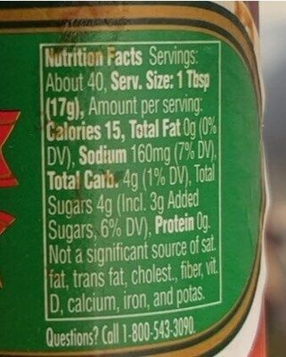 Tomato Ketchup - Nutrition facts