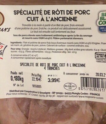 Specialite de roti de porc cuit a l’ancienne - 营养成分 - fr