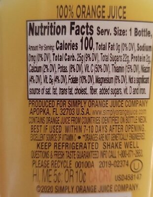 Simply Orange Juice - Nutrition facts