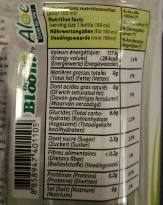 Aloe Vera - Tableau nutritionnel