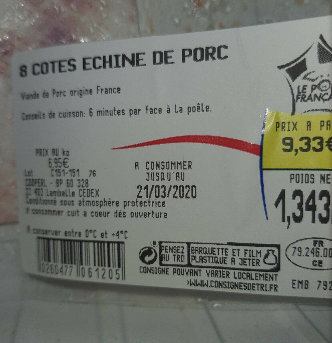Cote de porc - Nutrition facts - fr