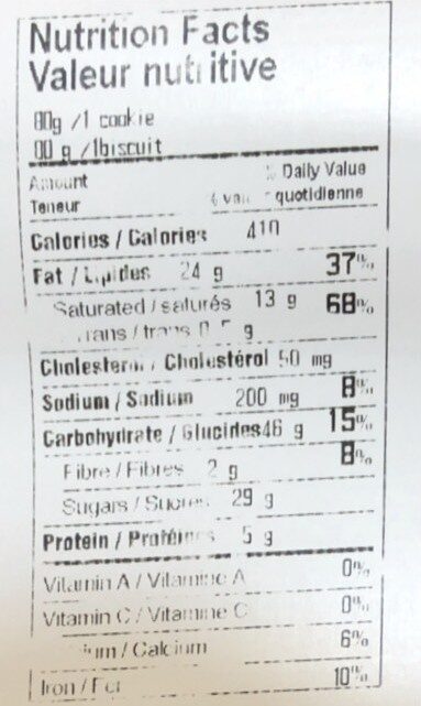 Cookie choco blanc et macadamia - Nutrition facts - fr