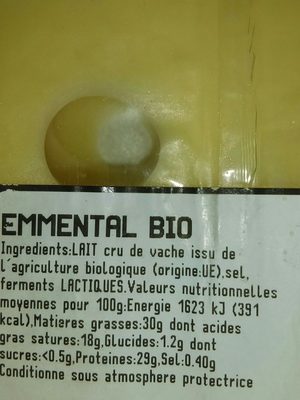 Emmental bio - Ingredienti - fr