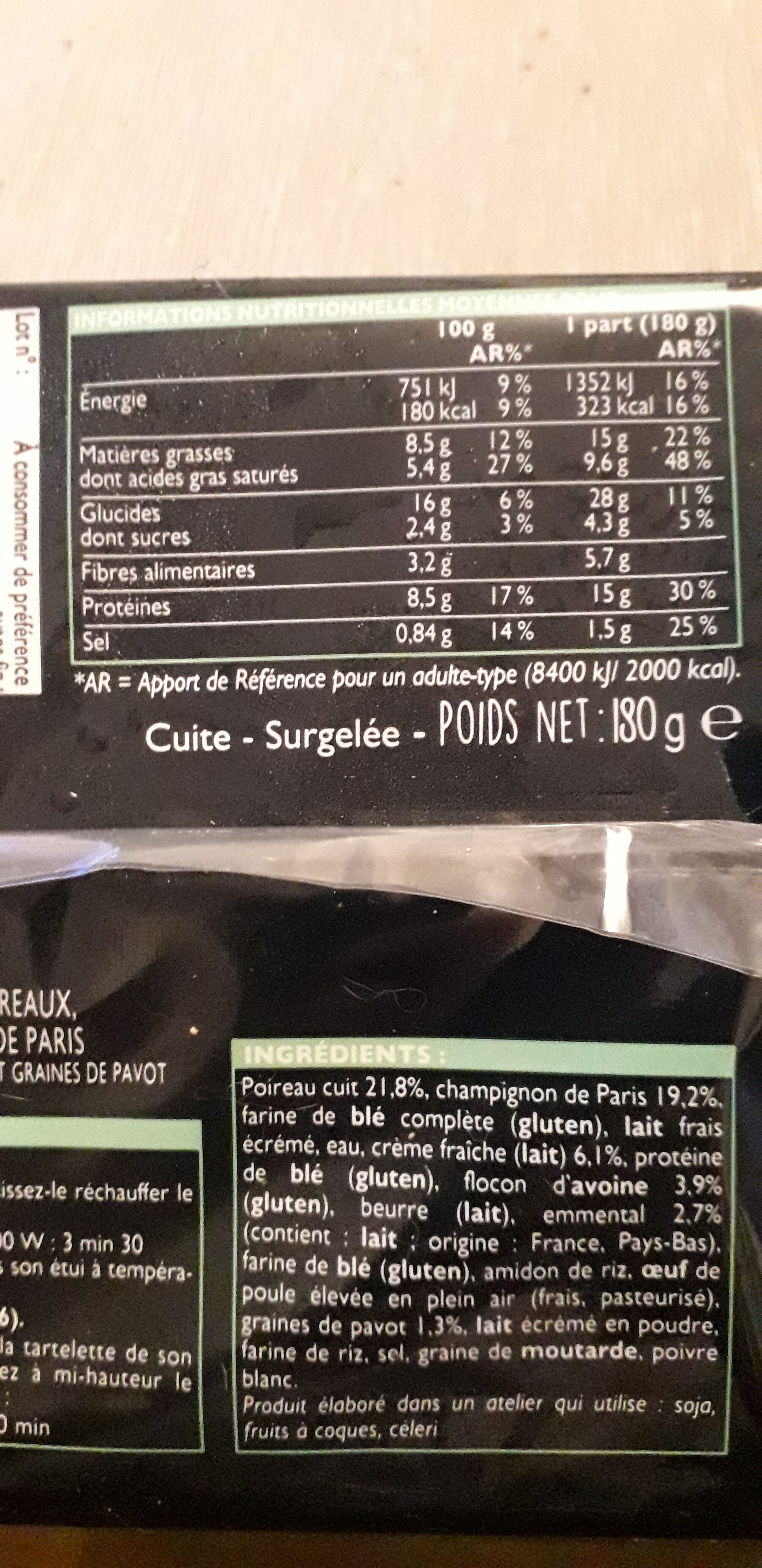 tartelette poireaux champignon de paris - Nutrition facts - fr