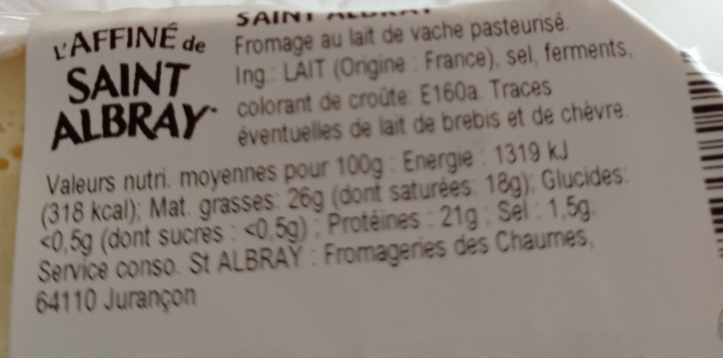 saint Albray - Tableau nutritionnel