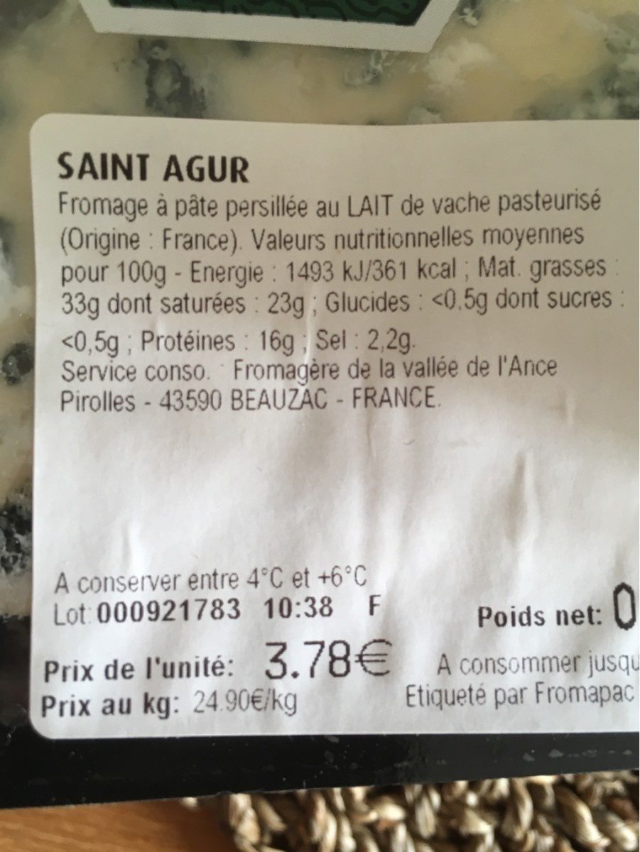 Saint Agur l'Intense - Ingrédients