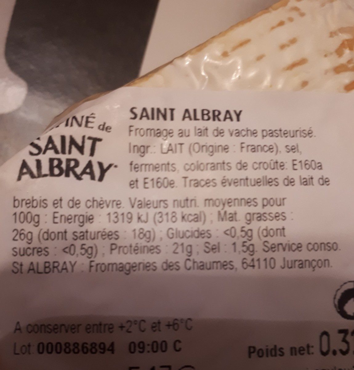 L'affiné de Saint Albray - Ingrédients