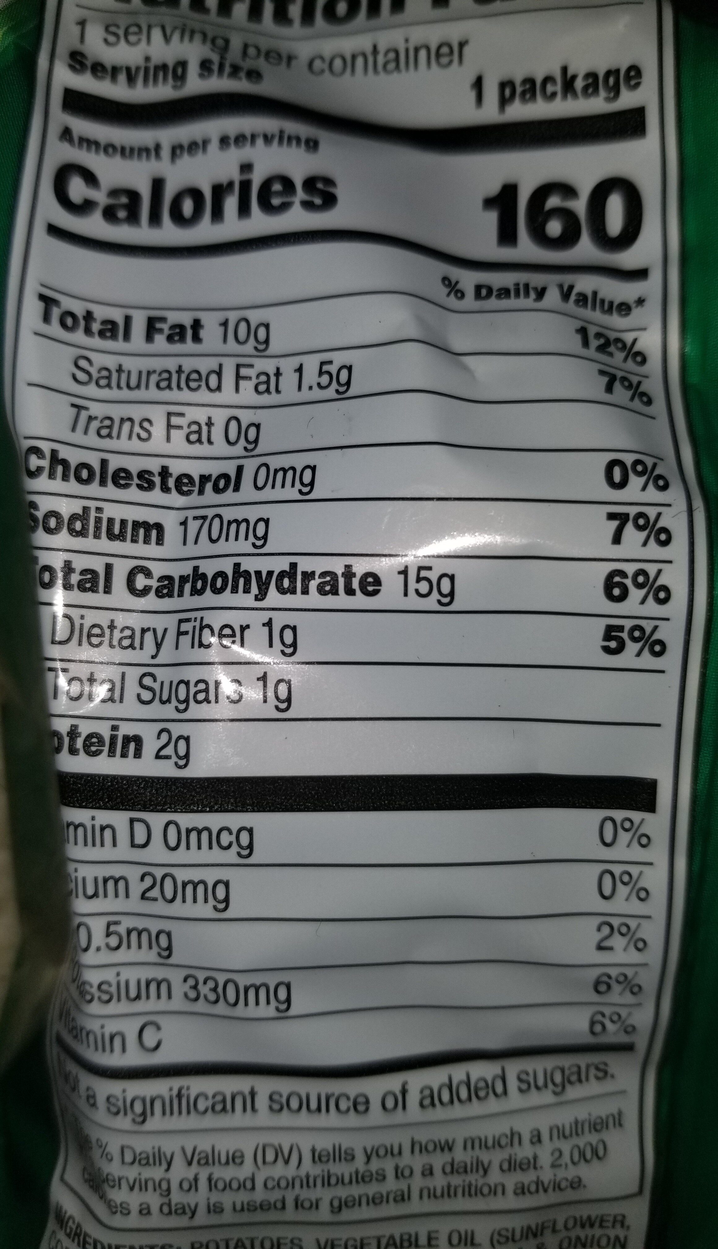 sour cream and onionlays potatoe chips - Nutrition facts