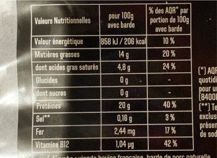 Tournedos Charal - Nutrition facts - fr