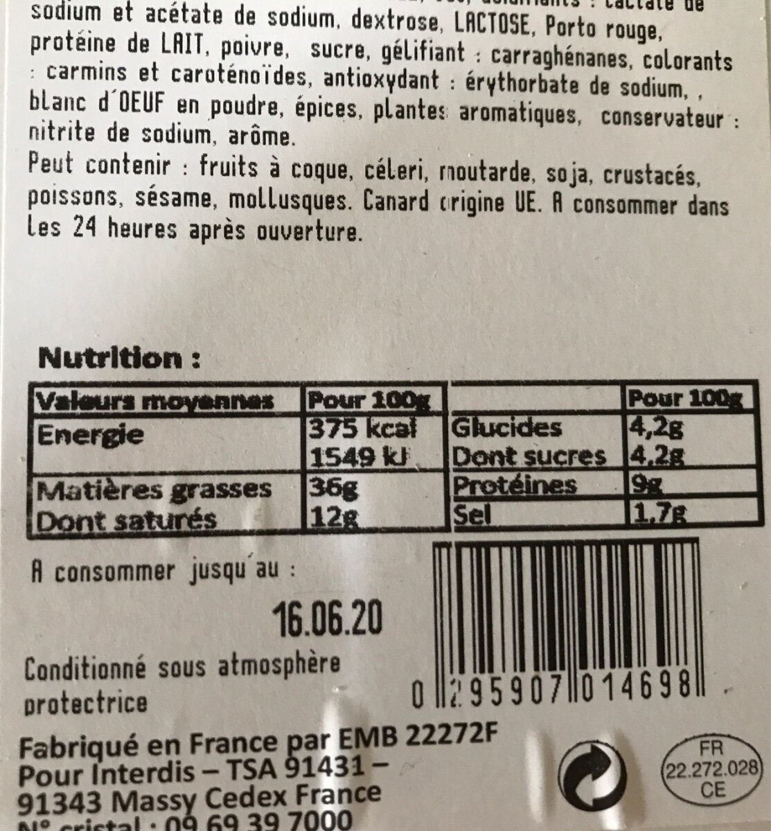 Mousse de canard - Valori nutrizionali - fr