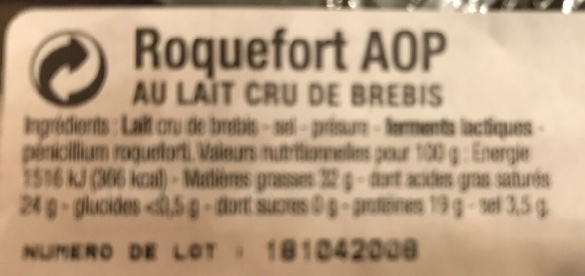 Roquefort Gabriel Coulet - Ingredients - fr