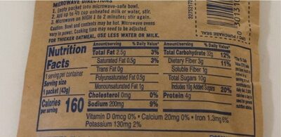 Cinnamon e spice instant oatmeal - Nutrition facts