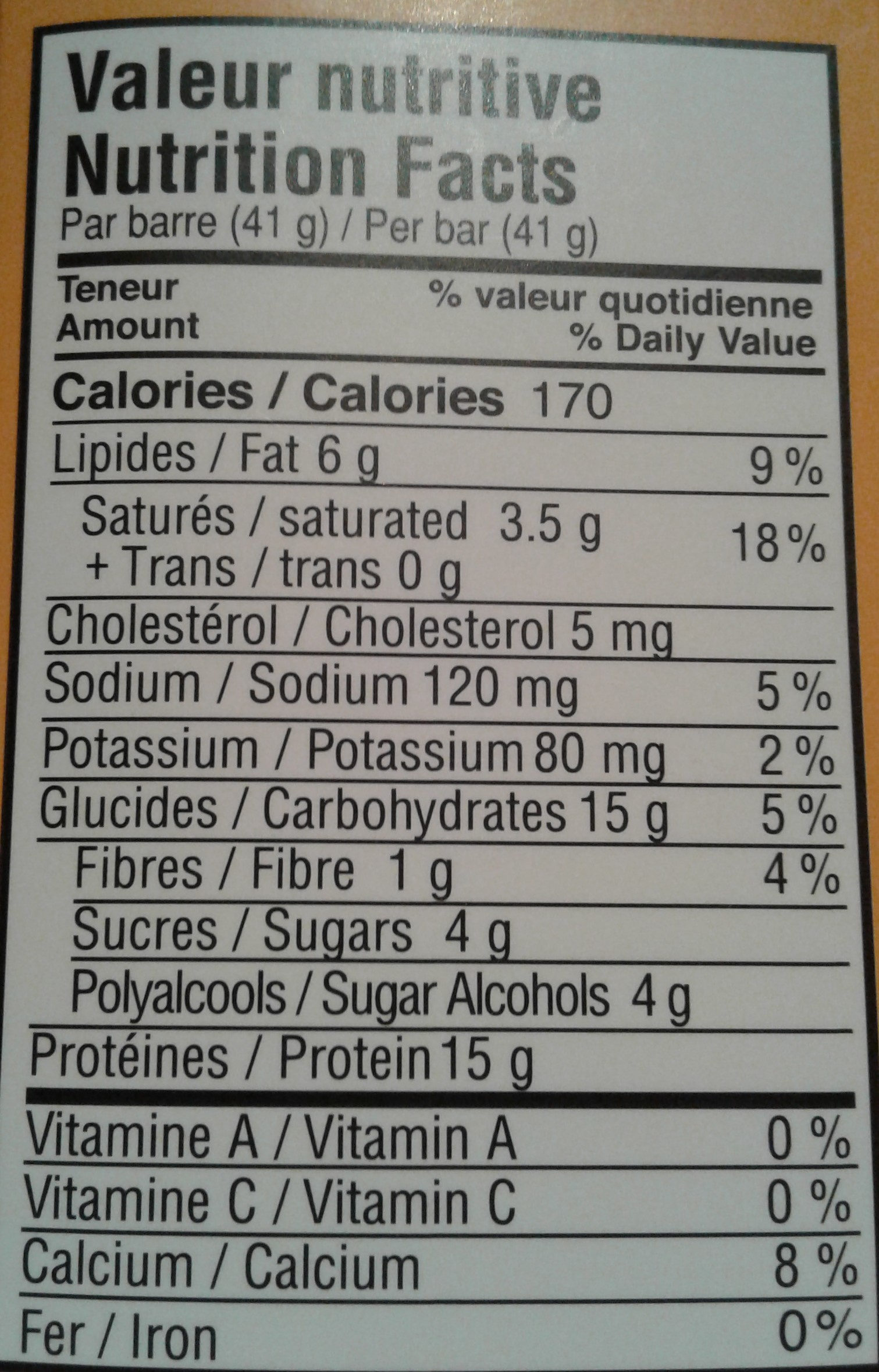 Barre  proteinée - Nutrition facts - fr