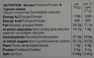 Cake Tiramisu - Nutrition facts - fr