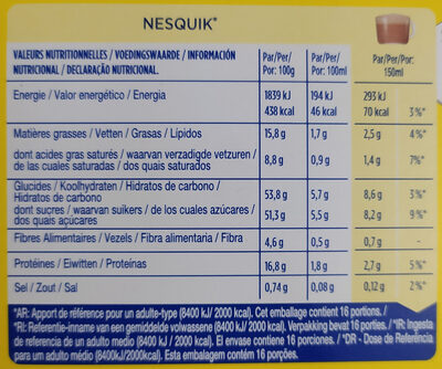 Nestlé Nesquik NESCAFÉ Dolce Gusto - حقائق غذائية - es