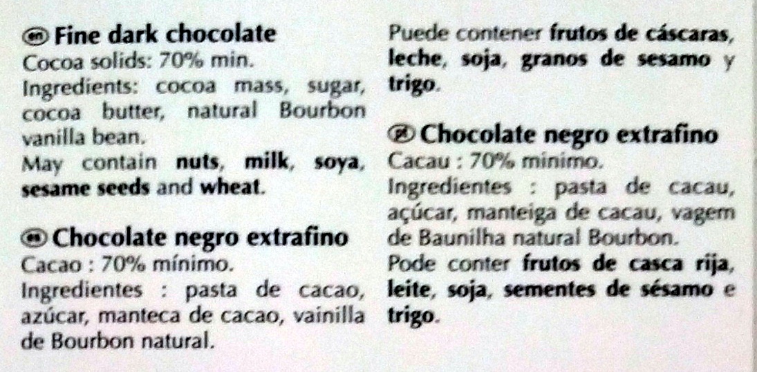 Dark Chocolate 70% Cocoa - Ingredienser - en
