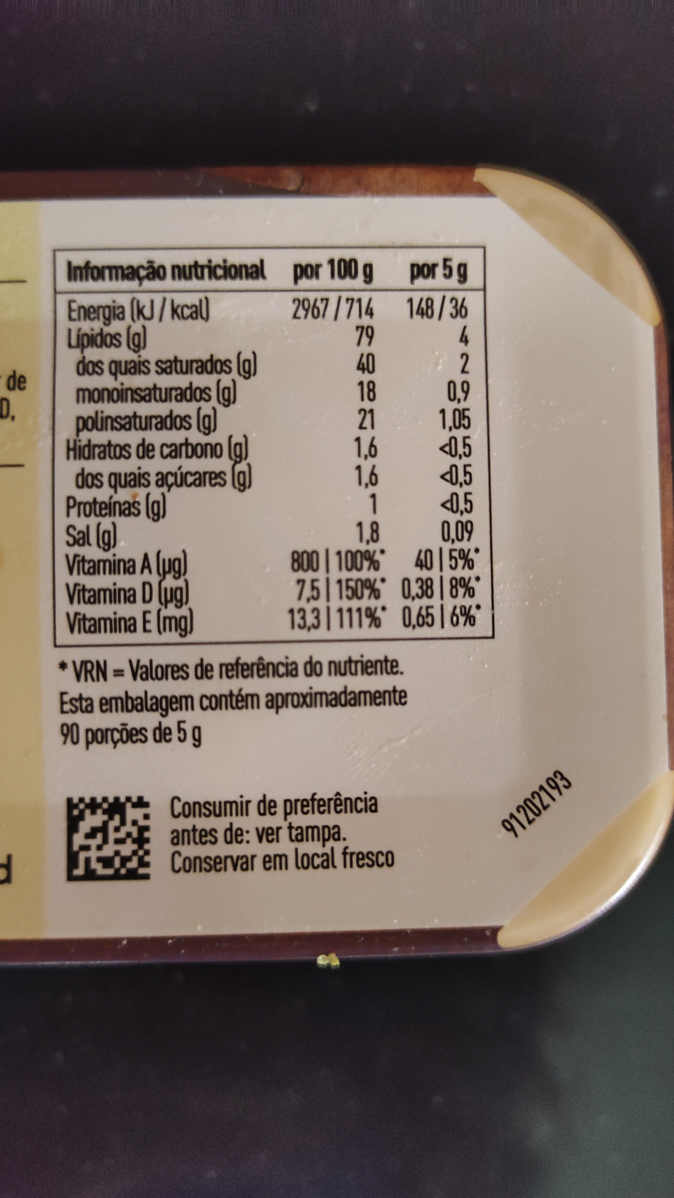 Manteiga Creme Vegetal - Dados nutricionais